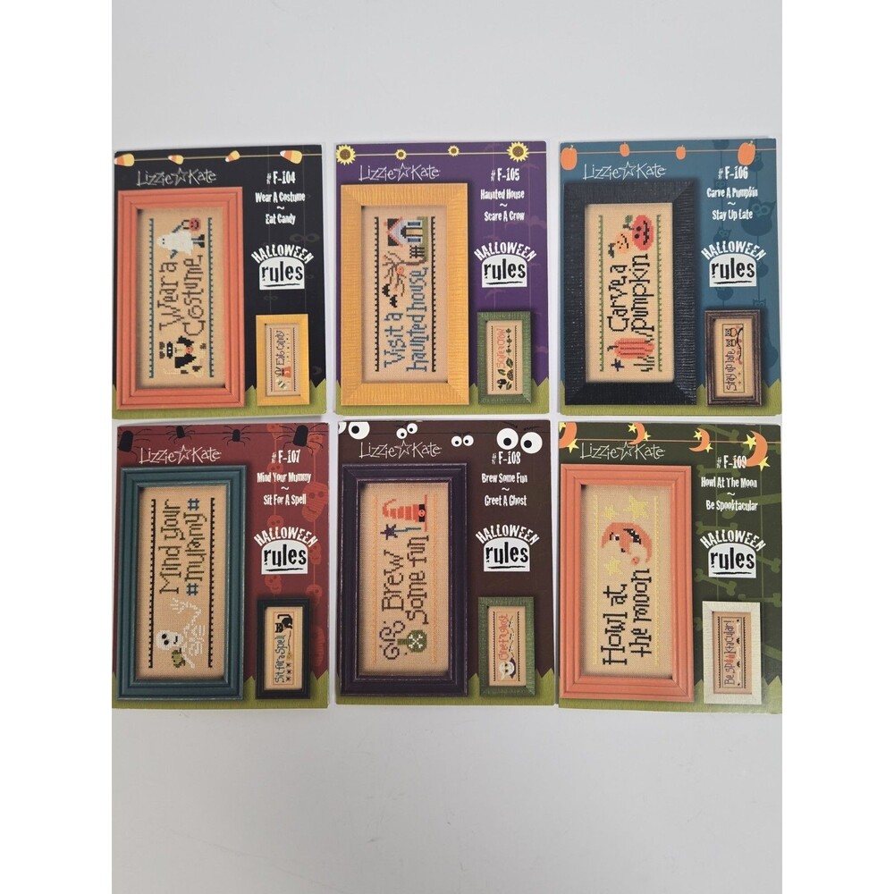 Lizzie Kate Halloween Rules F104-F109 Full Set 6 Charts & Buttons Patterns Lot 6